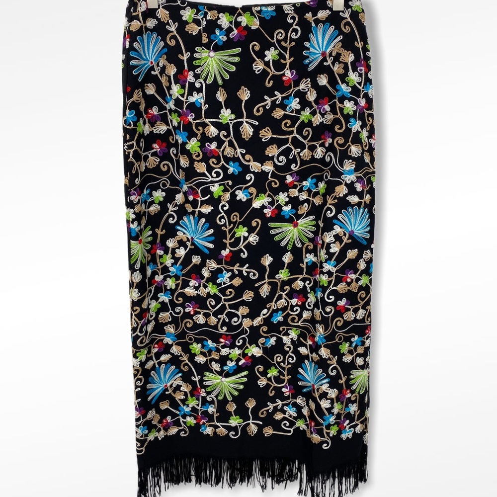 VTG Multicolor Floral Embroidered Fringe Skirt